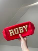 Small Red Pouch "RUBY" Lettering in Nude