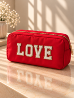 Red Small Cosmetic Pouch with White "LOVE" Lettering